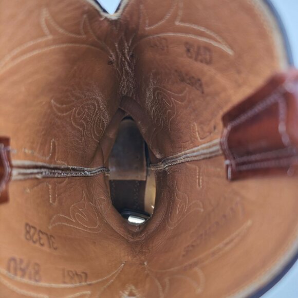 Vintage Lucchese San Antonio Men 8.5D Brown Leather Classic Cowboy Western Boots - Picture 9 of 16